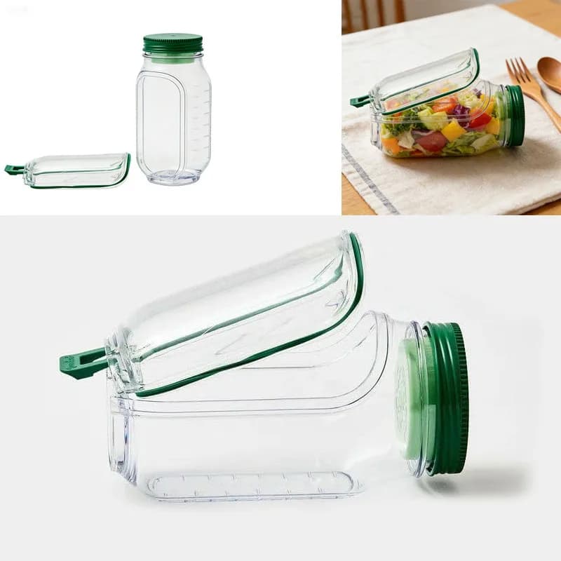 Contenitore per Insalata con Scomparto Laterale, Barattolo in Plastica Ermetico per Frutta e Insalata, Ideale per Cucina, Picnic e Pranzo all'Aperto