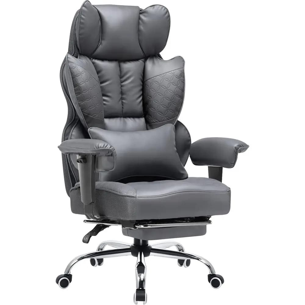 Sedia da gaming ergonomica e robusta con pelle di lusso, poggiapiedi, 150 ° Poltrona Reclinabile con Braccioli Regolabili e Cuscino di Supporto Lombare