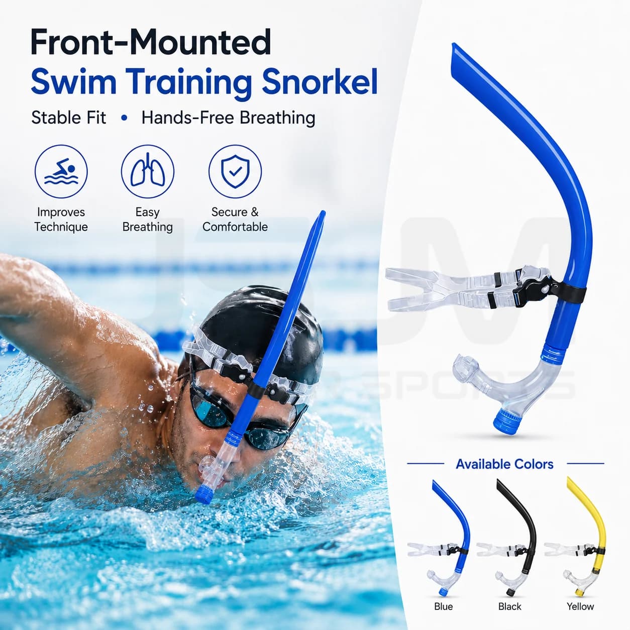 Professional Center-Mount Swim Diving Training Snorkel Front Mounted Silicone Mouthpiece One-Way Purge Valve For Adult Junior