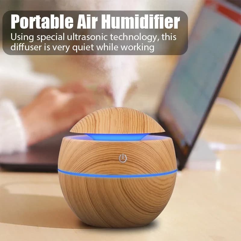 Umidificatore Purificatore d'Aria con Effetto Legno, Diffusore di Aromi USB, Nebulizzatore a Ultrasuoni a Nebbia Fredda, Diffusore di Oli Essenziali e Fragranze
