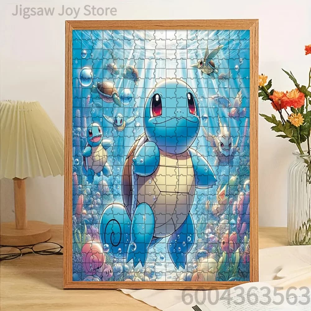 Puzzle di carta con scena subacquea di Squirtle e coralli, opera d'arte, rompicapo artistico