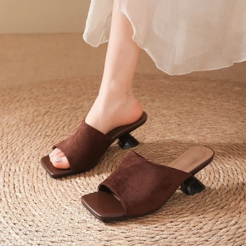 Summer Square Toe Women Slippers Concise Wedges Heels Outdoor Banquet Party Dress Slide Shoes Ladies Elegant Slip on Sandals