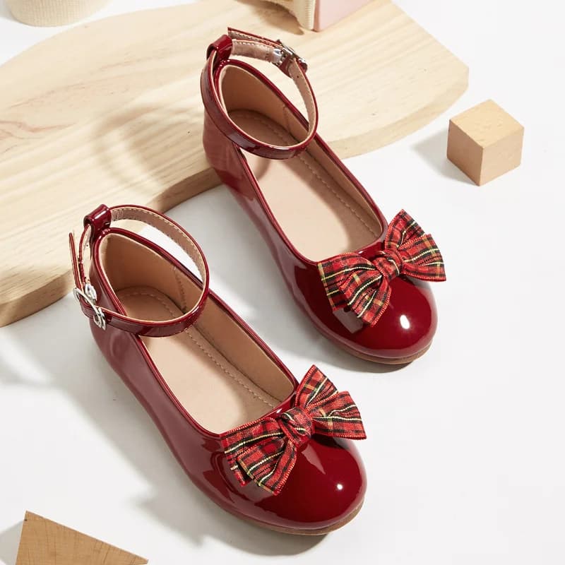 Scarpe casual per bambini Scarpe col tacco basso Scarpe in pelle PU con punta tonda Scarpe primaverili per ragazze Scarpe rosse antiscivolo con velcro Taglia 24-36