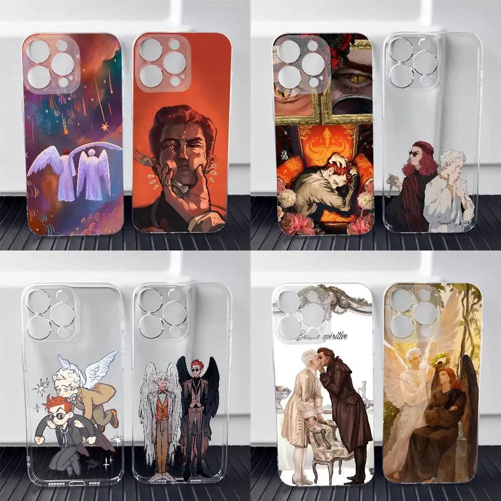 G-Good O-Omens Aziraphale Crowley Custodia per telefono per iPhone 13,16,11,14,15,17,12,Air,Mini,Plus,Pro,Max,Plus,E Cover morbida trasparente