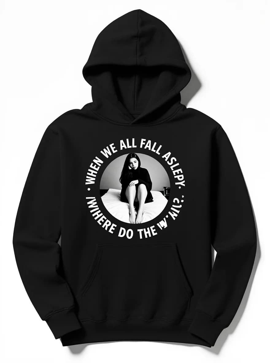 Felpa con cappuccio unisex ispirata a Billie, pile nero, stampa di testi/viso, per tutte le stagioni, regalo per i fan della musica