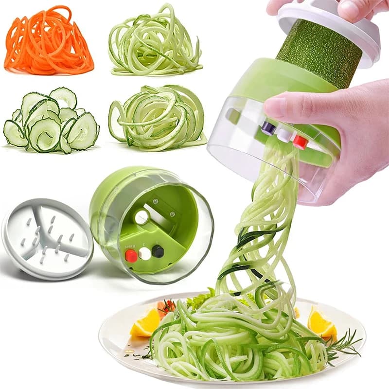 LMETJMA Affettatrice a Spirale 4 in 1 Regolabile, Mandolina per Verdure, Tagliaverdure a Spirale Manuale, per Spaghetti di Zucchine e Noodles