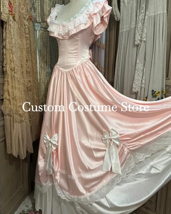 Vintage Pink Lolita Evening Dress Dolletteaesthetic Ruffles Lovely Bow Gunnesax Dresses 1980 Fashion Prom Gown Custome Customize