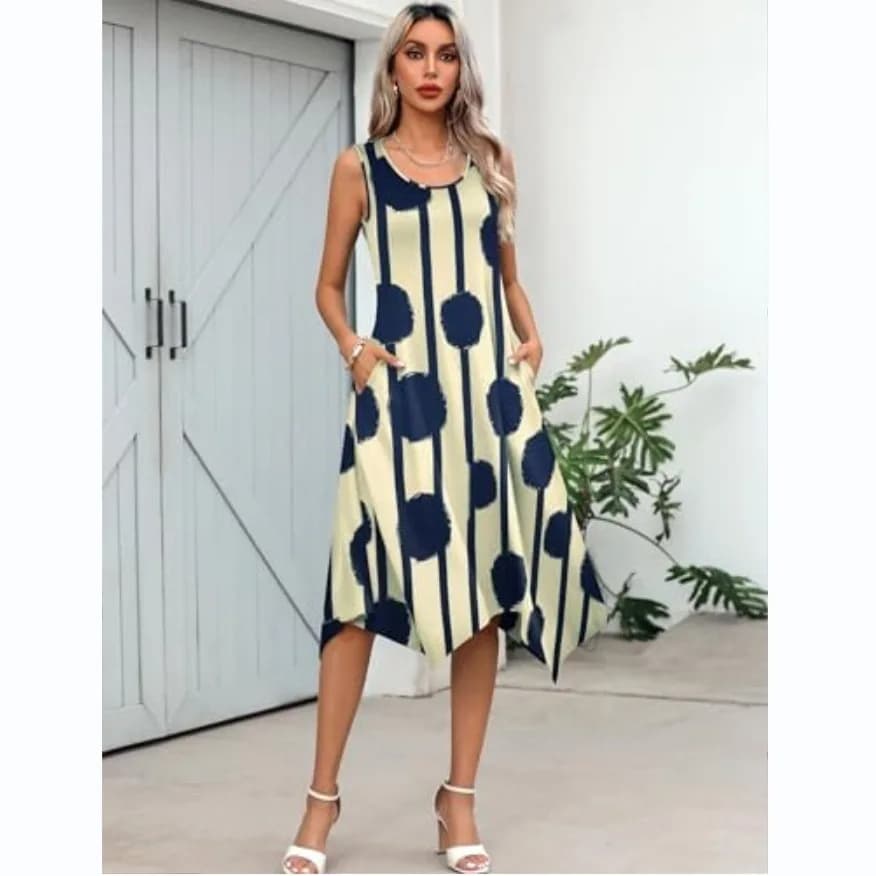 Abito a Vestaglia Irregolare da Donna, Lunghezza Media e Lunga, Nuovo Modello Stampato alla Moda