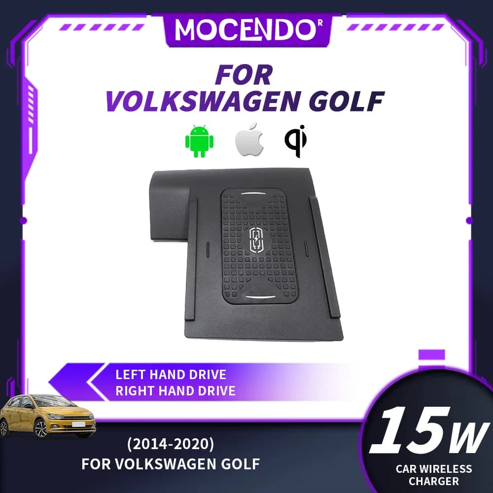 Caricatore rapido wireless da 15W per Volkswagen Golf 2014-2020, base di ricarica per telefono da auto.