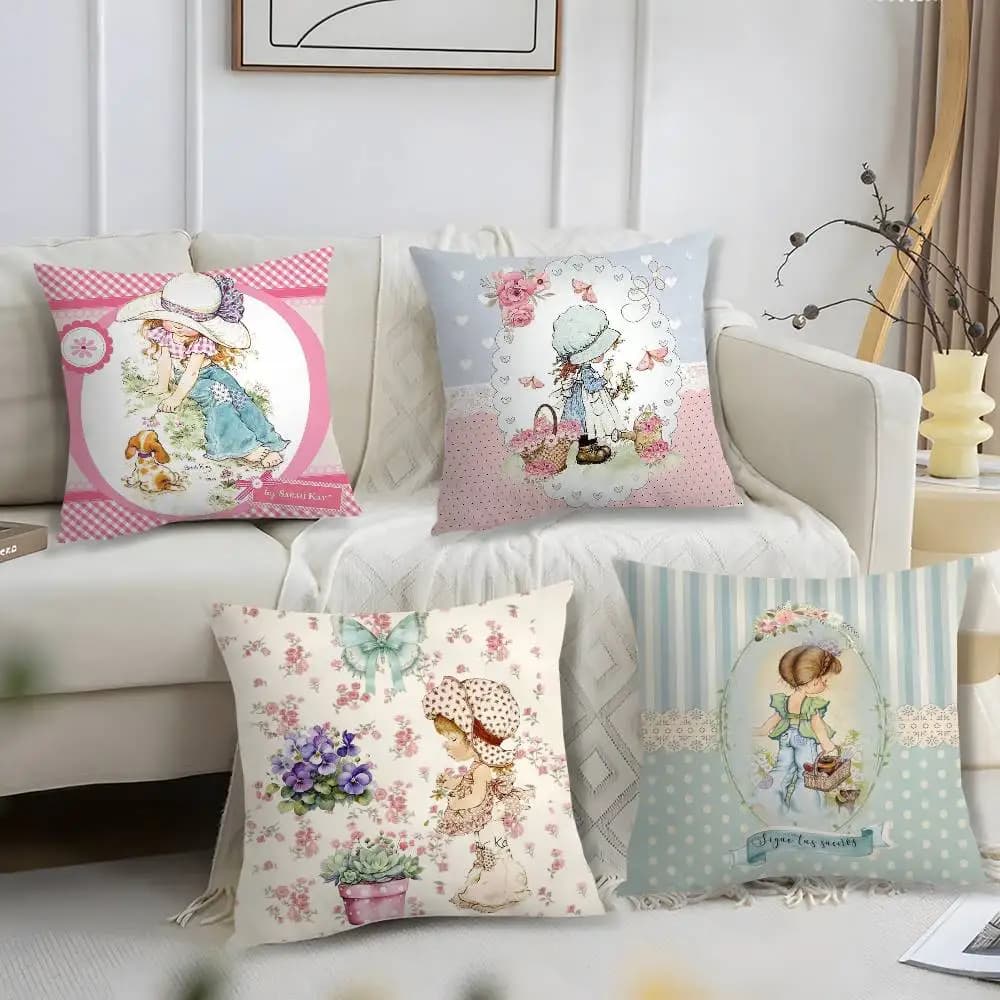 Nice pillowcase for girl Sarah Kay, short, with plush print, square cushion lining, sofa, home decor