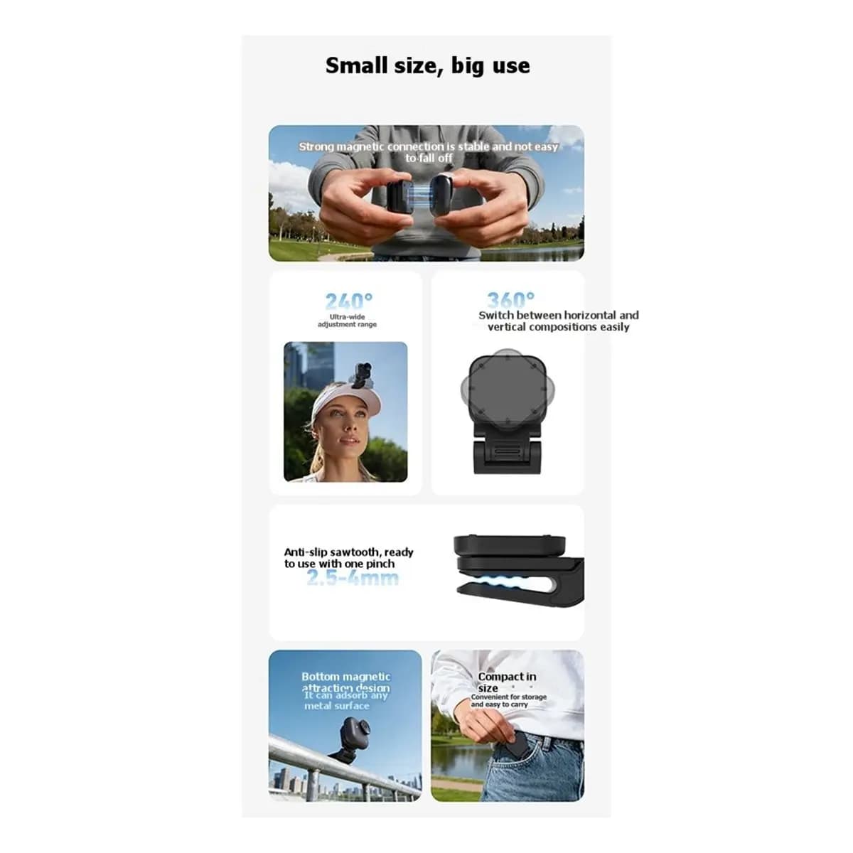 Quick Hook Magnetic Clip for Hat with Adjustable Corner for Action Camera Accessories Go Ultra