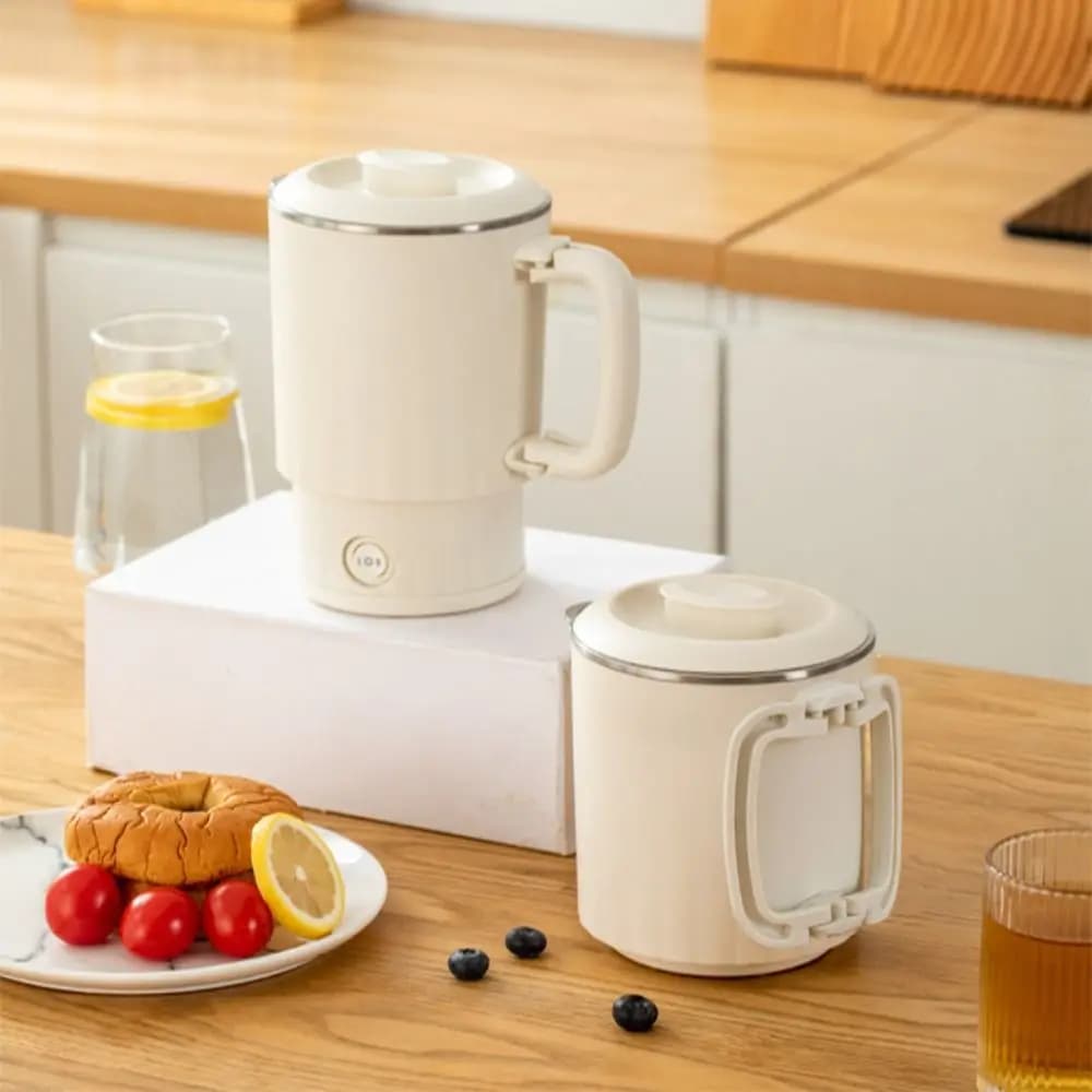 Portable 800ML Electric Kettle 2-in-1 Foldable Rice Cooker 304 Stainless Steel Mini Kettle