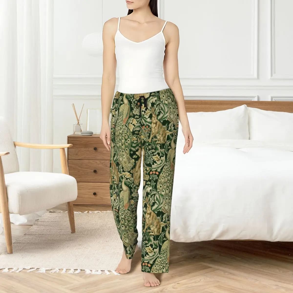Custom pyjamas pants William Morris Forest animals Textile model Nightwear Night pants with pockets