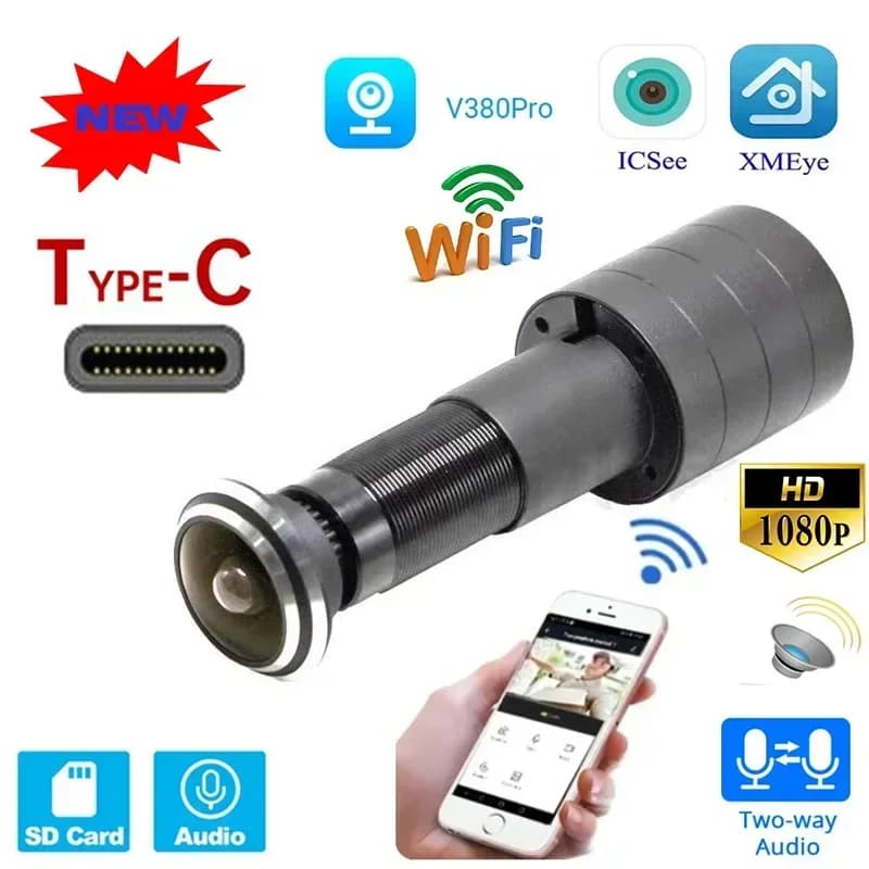ICSEE V380Pro WiFi Smart Door Hole Eye Security 1080P FishEye CCTV IP Mini Spioncino Wifi Camera Scheda TF Audio bidirezionale TYPE-C 5V