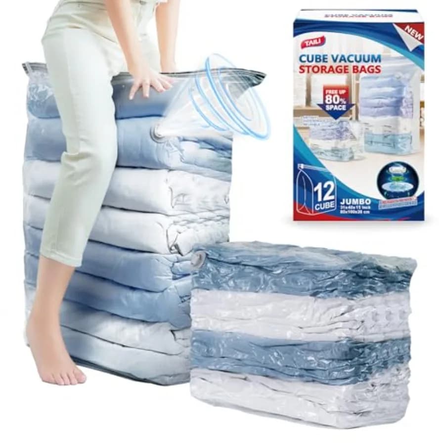 Sacchi Sottovuoto Salvaspazio a Cubo XL Grandi 31x0x15 Pollici per Piumoni, Coperte, Biancheria da Letto e Vestiti