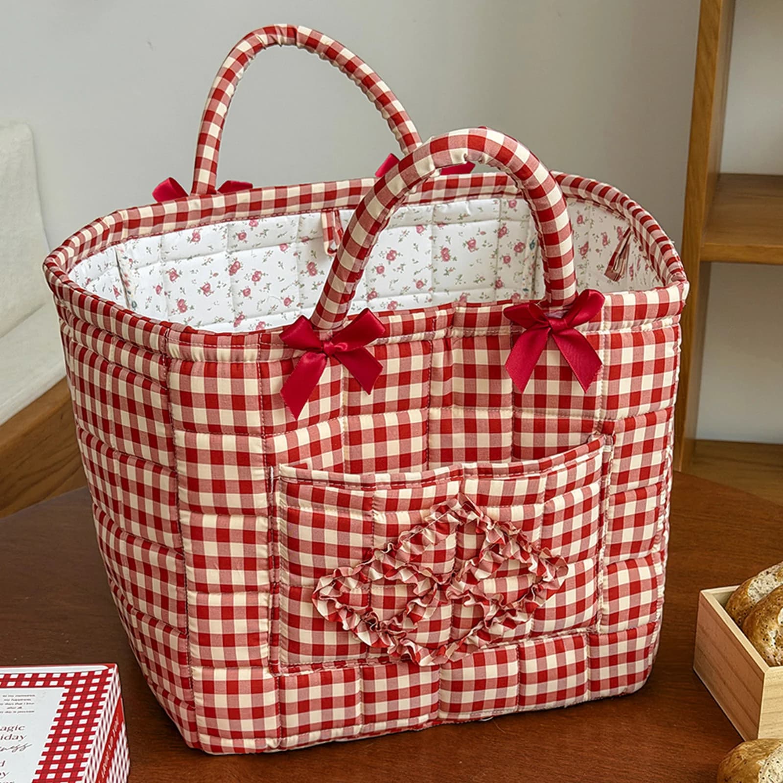 Fabric Boho Tote Organizer with Handle Portable Storage Bag Large Capacity Collapsible Laundry Hamper for Picnic Shopping Travel