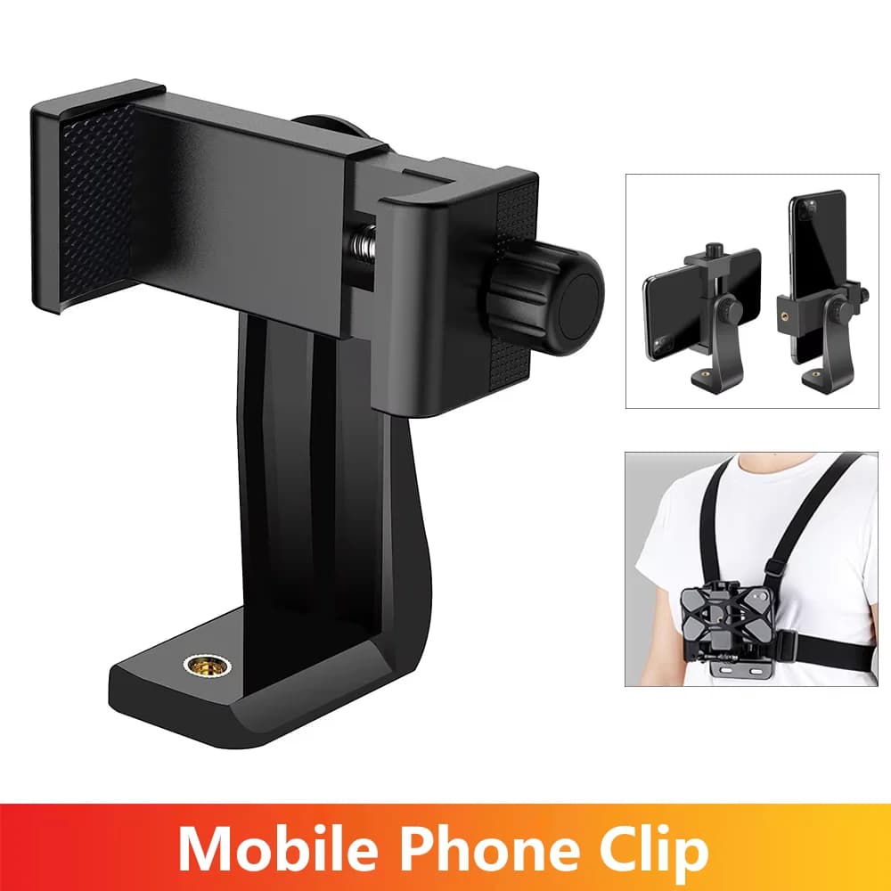 Universal 360° Rotatable Phone Clip Holder, Adjustable Smartphone Mount with 1/4" Hole for Tripod Selfie Stick Live Stream Vlog