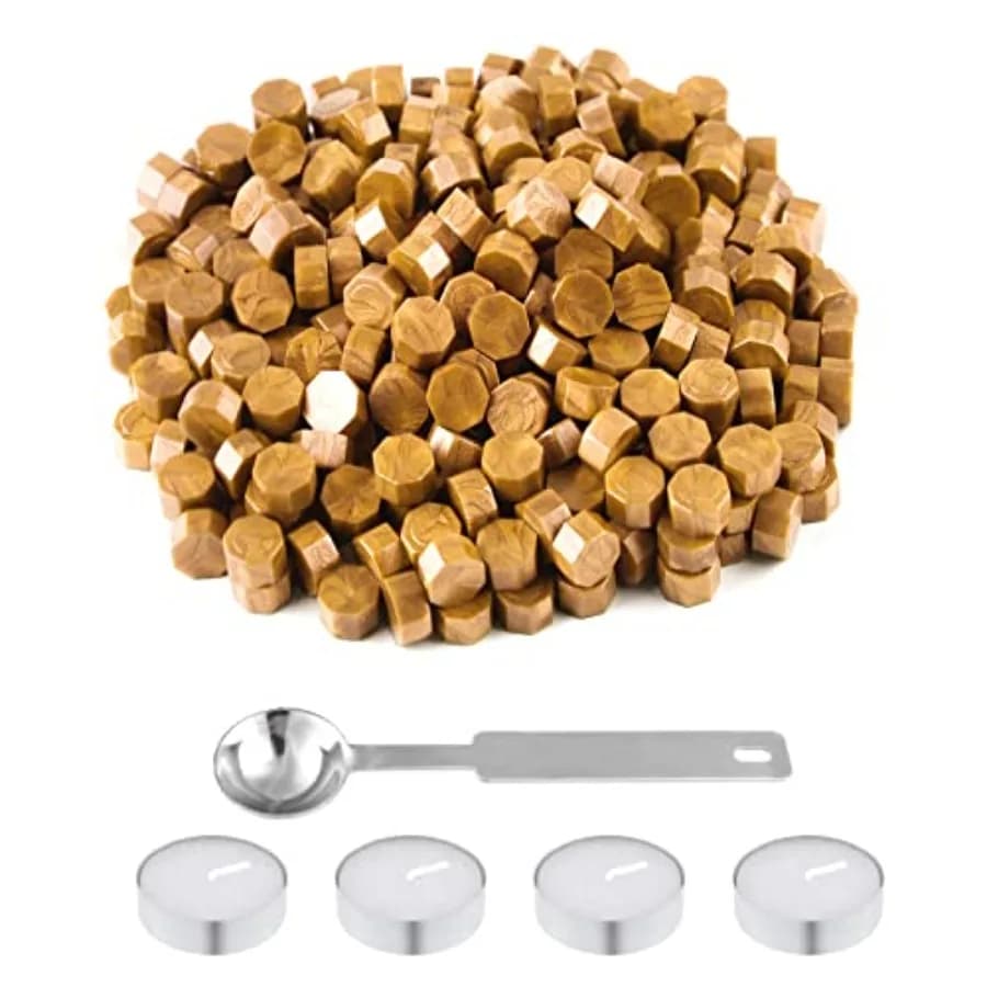 600 Pcs Wax Seal Beads Octagon Sealing Wax Beads with 1 Melting Spoon and 4 Pcs Tea Candles for Letter Greeting Cards Wine Seal