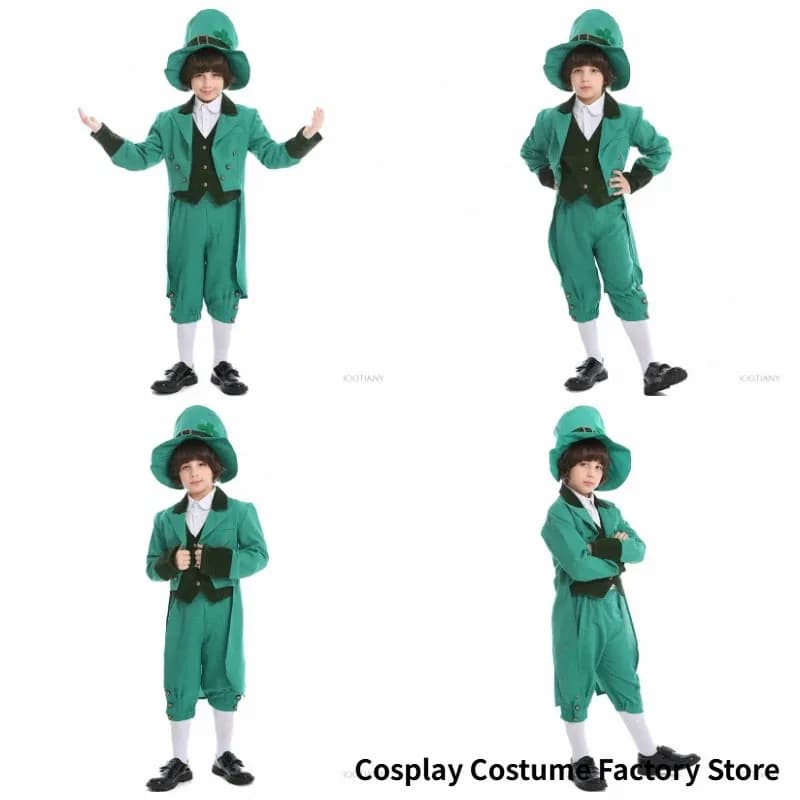 Halloween Irish Traditional Festival St. Patrick's Day Enfant Leprechaun Dress Purim Party Green Leprechaun Dwarf Elf Role