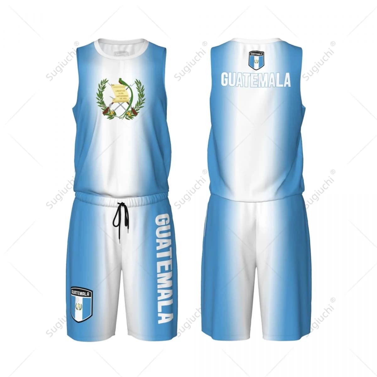 Set di maglie da basket con bandiera del Guatemala per uomo, maglia e pantaloni in rete, senza maniche, esclusivo, personalizzabile con nome e numero, unisex