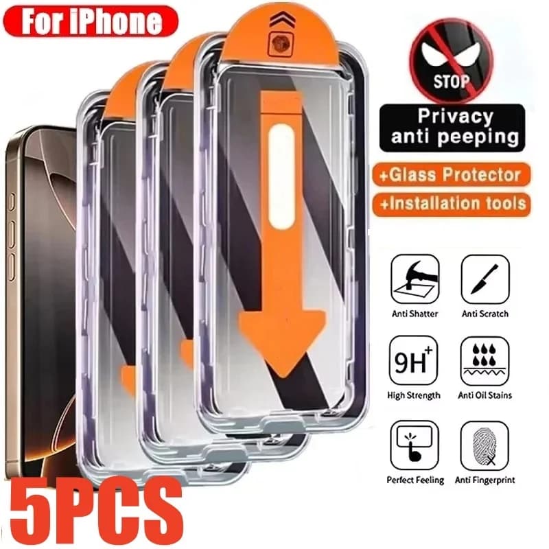 5 Pieces Anti-Spy Tempered Glass Privacy Film Protective for iPhone 17 16 15 13 12 11 Pro Max 17Air XR XS MAX