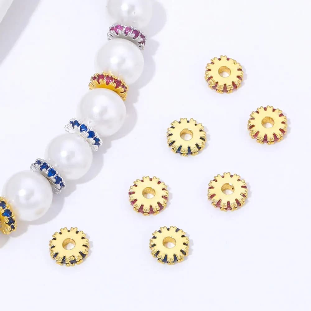 5 pezzi di perline distanziatrici piatte e rotonde in ottone placcato oro 18 carati per la creazione di braccialetti, perline divisorie in metallo, accessori per gioielli, accessori fai da te