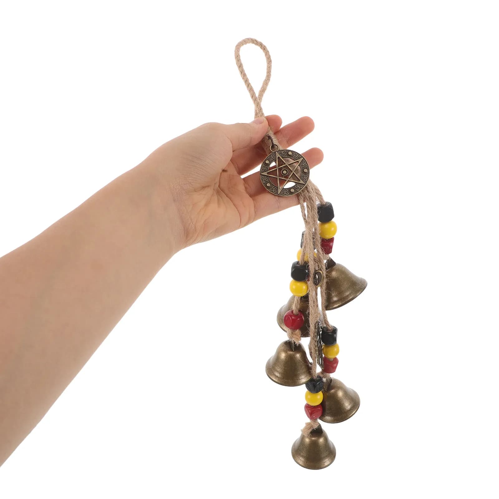 Lucky Witch Bells Wind Chimes Door Hanger Retro Wooden Beads Magical Five-Pointed Star Outdoor Decorative Wind Chimes