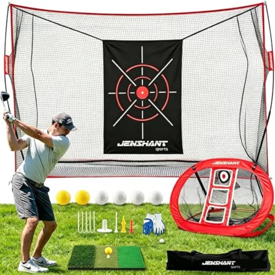 Rete da Golf 10x7ft con Bersaglio per Chipping, Tappetino Pieghevole, 8 Tee e 6 Palline - Rete da Golf Tutto-in-Uno per Giardino e Interni
