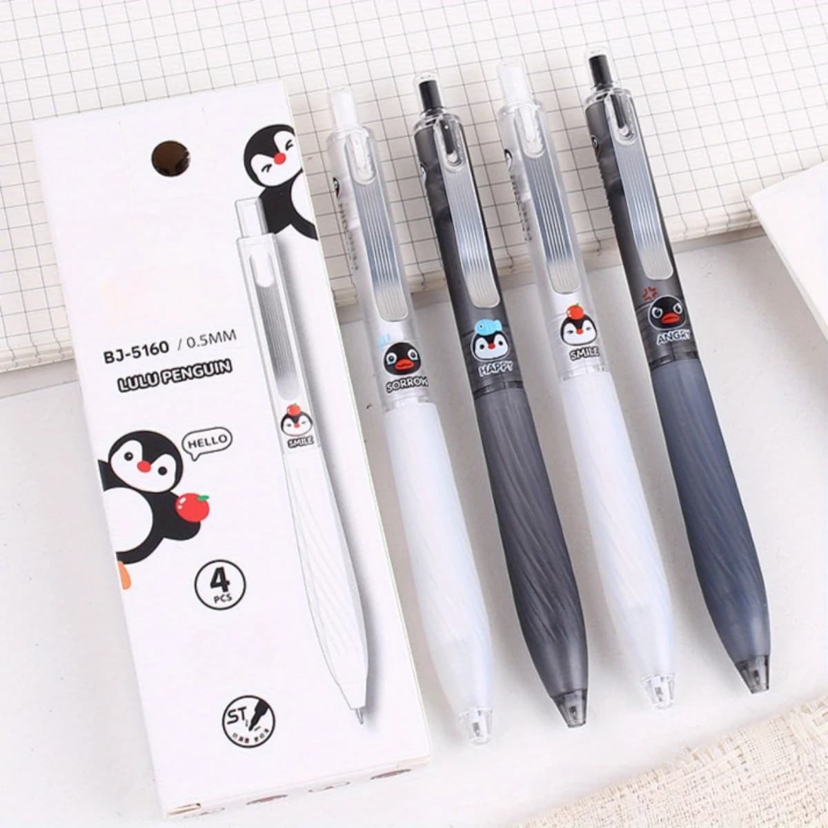 Penna Gel a inchiostro nero da 4 pezzi, Design a forma di pinguino con Clip in metallo, scrittura liscia, resistente e confortevole per l'uso in ufficio e in studio