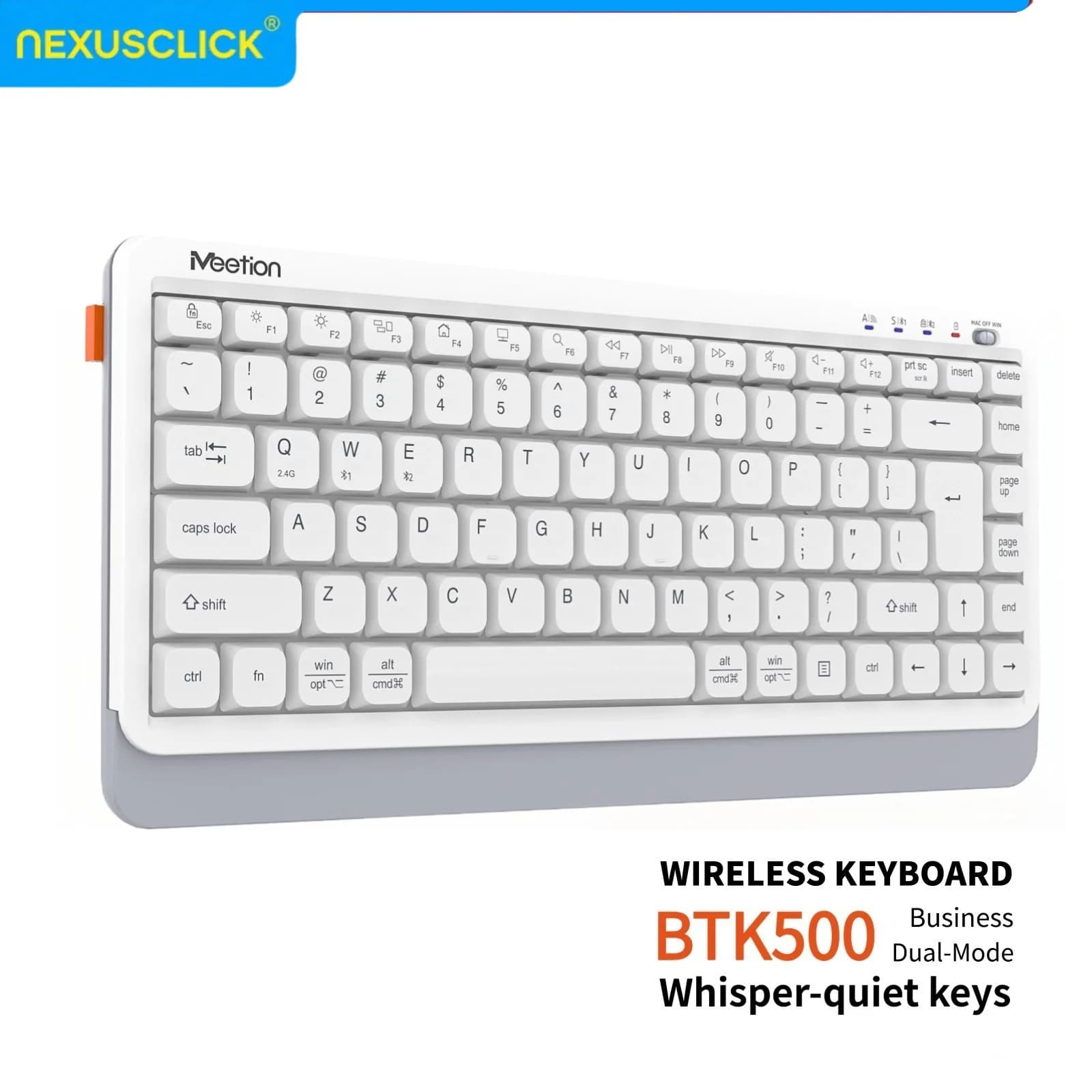 NexusClick Quiet Ultra Slim Dual Mode Wireless Keyboard,Rechargeable Low-Profile Keys Compact Keyboard for Office Business Work