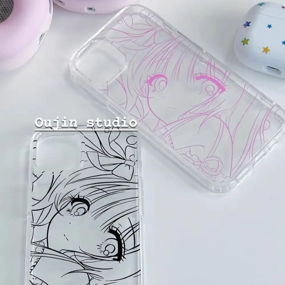 Korean Ins Kawaii Manga Girl Clear Phone Case For iPhone 17A 16 15 14 13 12 11 Pro Max 16 15 8 7 Plus 12 Mini XS MAX Soft Cover