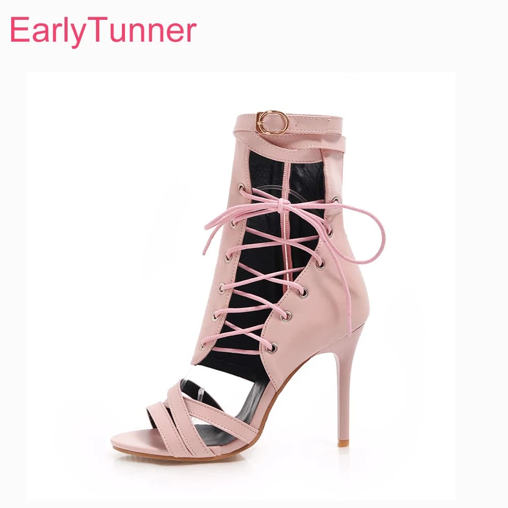 2026 Summer Sexy Pink Women Sandals Round Toe High Stiletto Heel Dress Lady Shoes Small Large Plus Size 11 32 46 Ankle Wrap