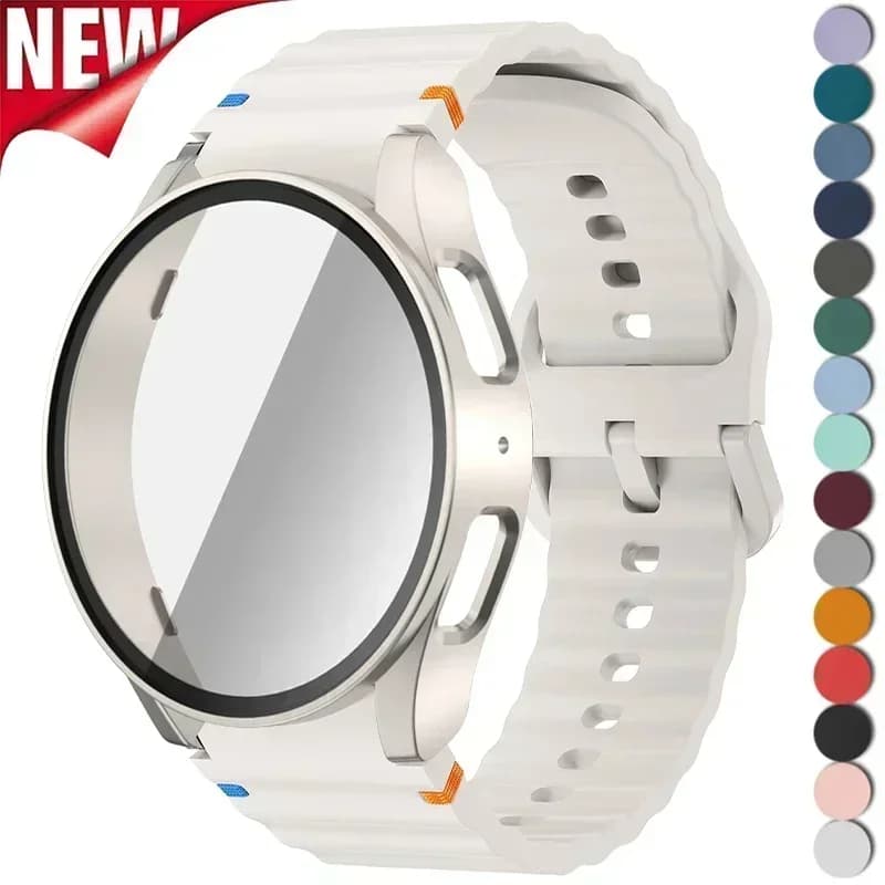 Custodia + cinturino per Samsung Galaxy Watch 7 40mm 44mm cinturino in silicone braccialetto pellicola per schermo in vetro temperato custodia protettiva per PC paraurti