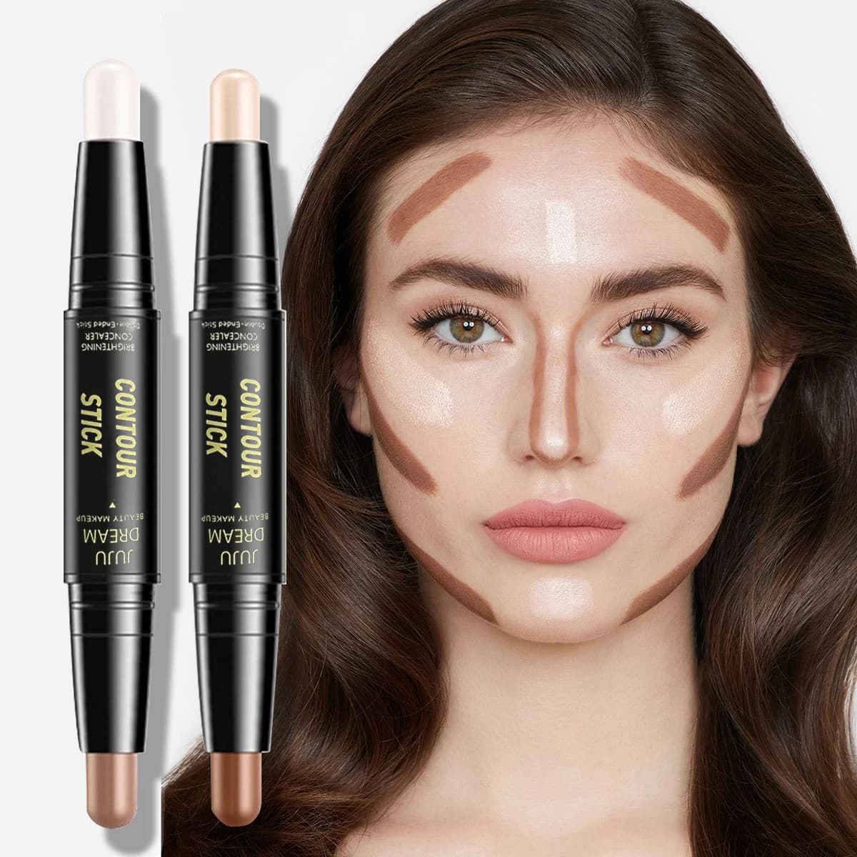 Penna Illuminante a Doppia Punta per Trucco Viso, Fondotinta Liquido Impermeabile, Contouring, Correttore in Stick, Cosmetici
