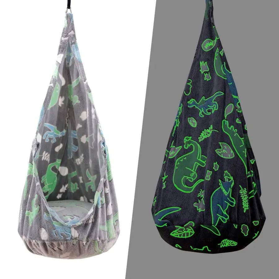 Pod swing seat, sensory swing chair with inflatable PVC cushion, hanging hammock chair for indoor and outdoor use