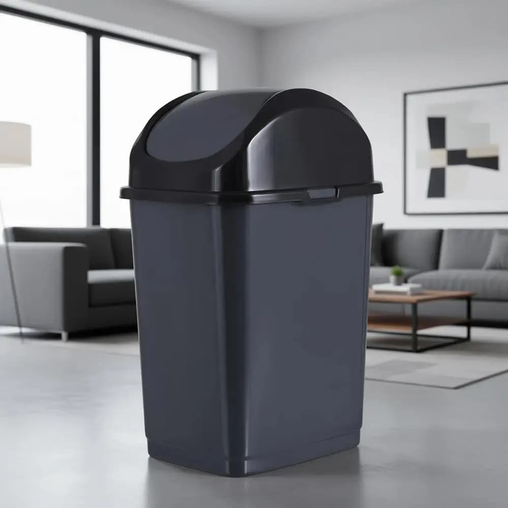 Cestino per Rifiuti con Coperchio Basculante da 9 Galloni - Contenitore in Plastica Resistente per Cucina, Ufficio, Dormitorio e Altro (Grigio)