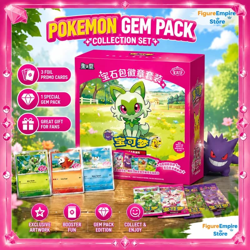 New Pokemon TCG Gem Pack Badge Set Simplified Chinese Official Collectible Game Cards Sprigatito Eevee Gengar For Collector Gift