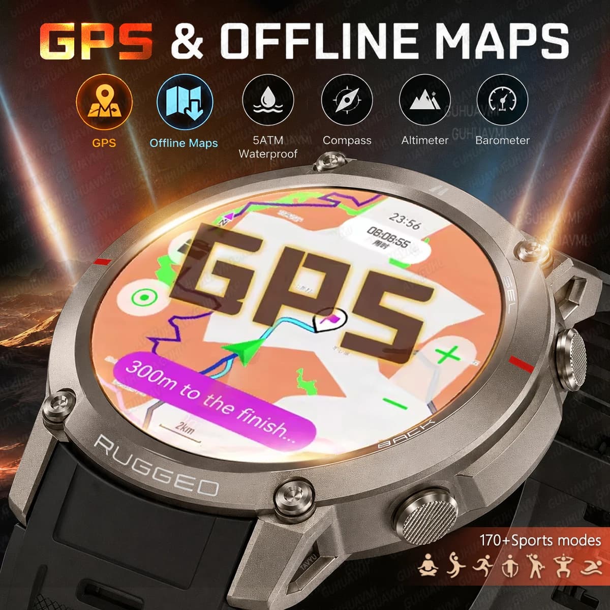 Nuovo Smartwatch 2026 per Uomo con Mappa Offline, GPS Satellitare, Schermo AMOLED da 1.43”, Barometro, 5ATM, Chiamate, Ossigeno nel Sangue, Orologio Sportivo Robusto