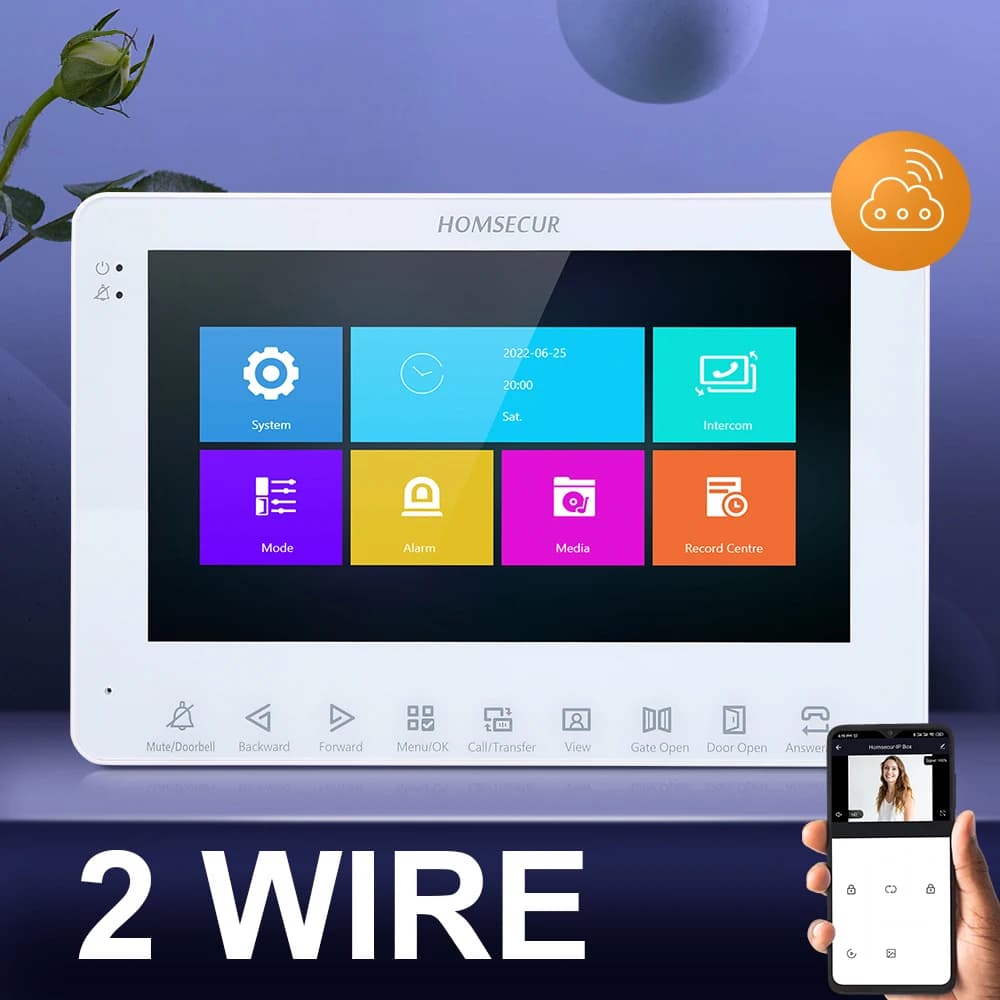 Monitor interno WIFI HOMSECUR 2 fili BA20C-W per sistema citofonico video HDK a 2 fili