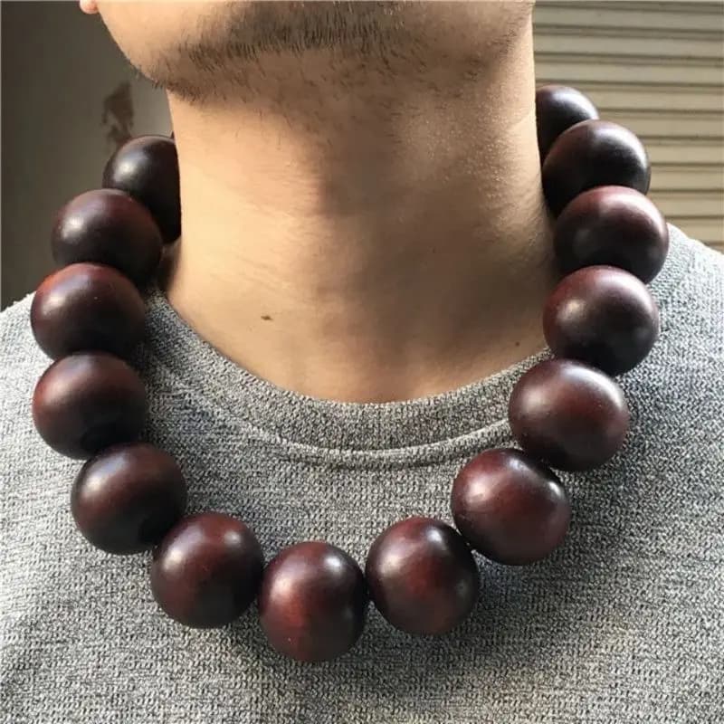 Premium Natural Red Sandalwood 40mm Extra Large Beads Lu Zhi Shen Men's Bold Neck Hanging Necklace Collectible Jewelry