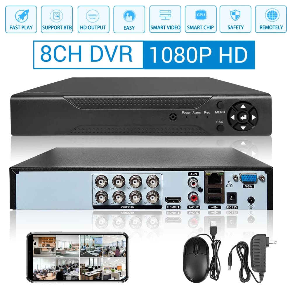 DVR H.265 8CH HD per Videosorveglianza, Registratore Video Digitale 5-in-1 per Sistema di Telecamere di Sicurezza Intelligente con Rilevamento del Movimento PIR