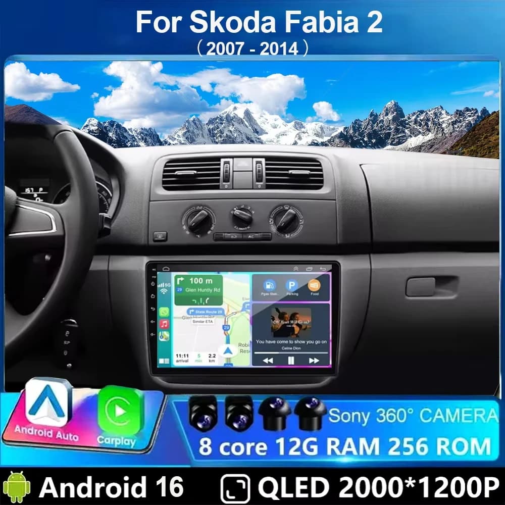 Car Radio Android 16 For Skoda Fabia 2 2007 - 2014 Carplay Car Stereo Multimedia Player GPS Som Automotivo QLED Screen WIFI DSP