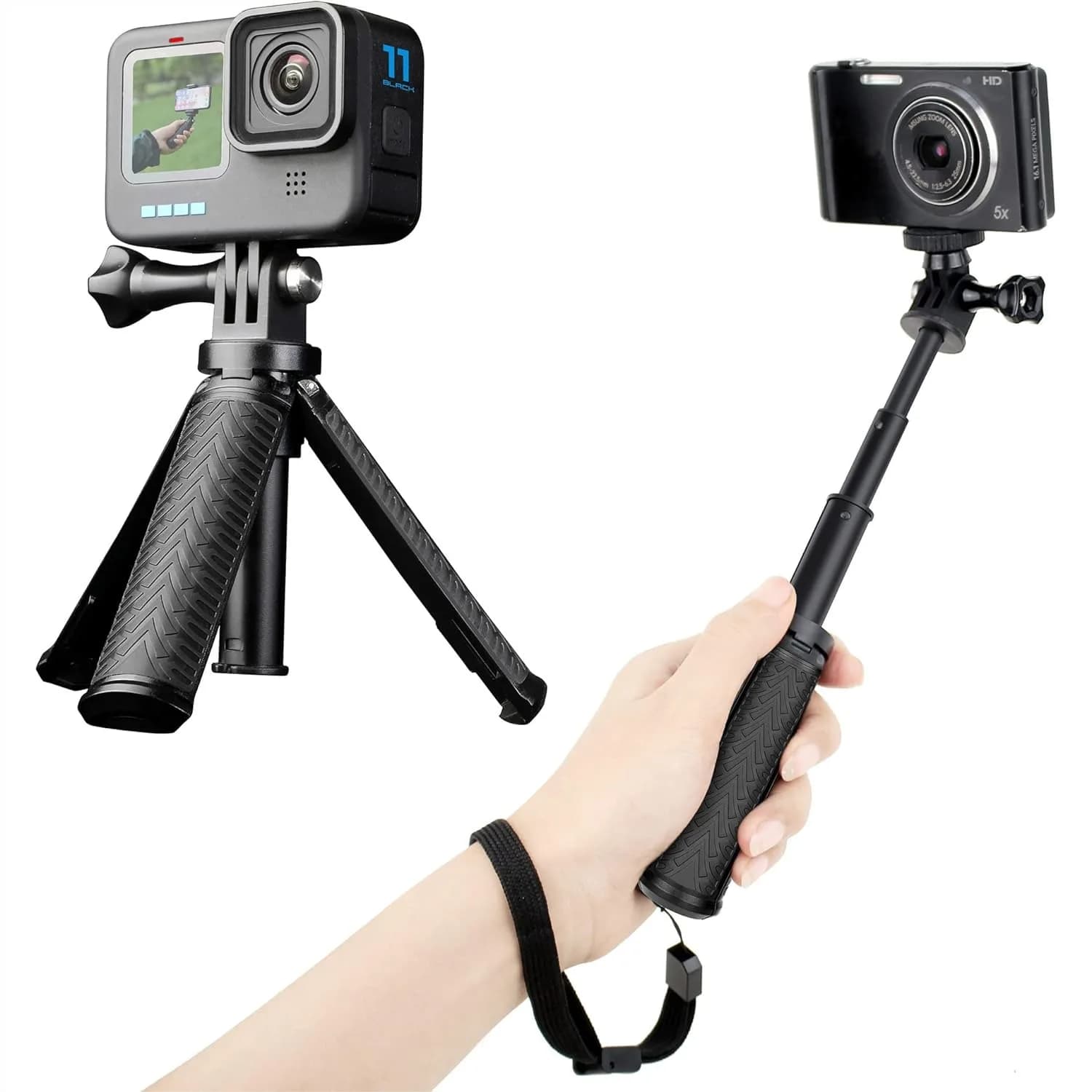 Mini Treppiede Selfie Stick per GoPro Hero 13 12 11 10 9 8, Impugnatura Portatile per Action Camera, Asta Estensibile da Viaggio