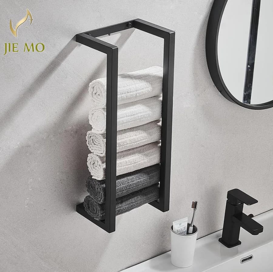 Portasciugamani da bagno portasciugamani da bagno portasciugamani da bagno per Hotel portarotolo portasciugamani da parete nero in acciaio inossidabile a doppio uso