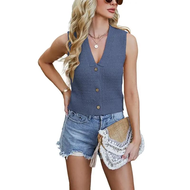 Gilet Estivo Lavorato a Maglia a Spina Grossa da Donna, Top Senza Maniche alla Moda per l'Estate, Stile Street Fashion, Vendita Calda Transfrontaliera in Europa e America