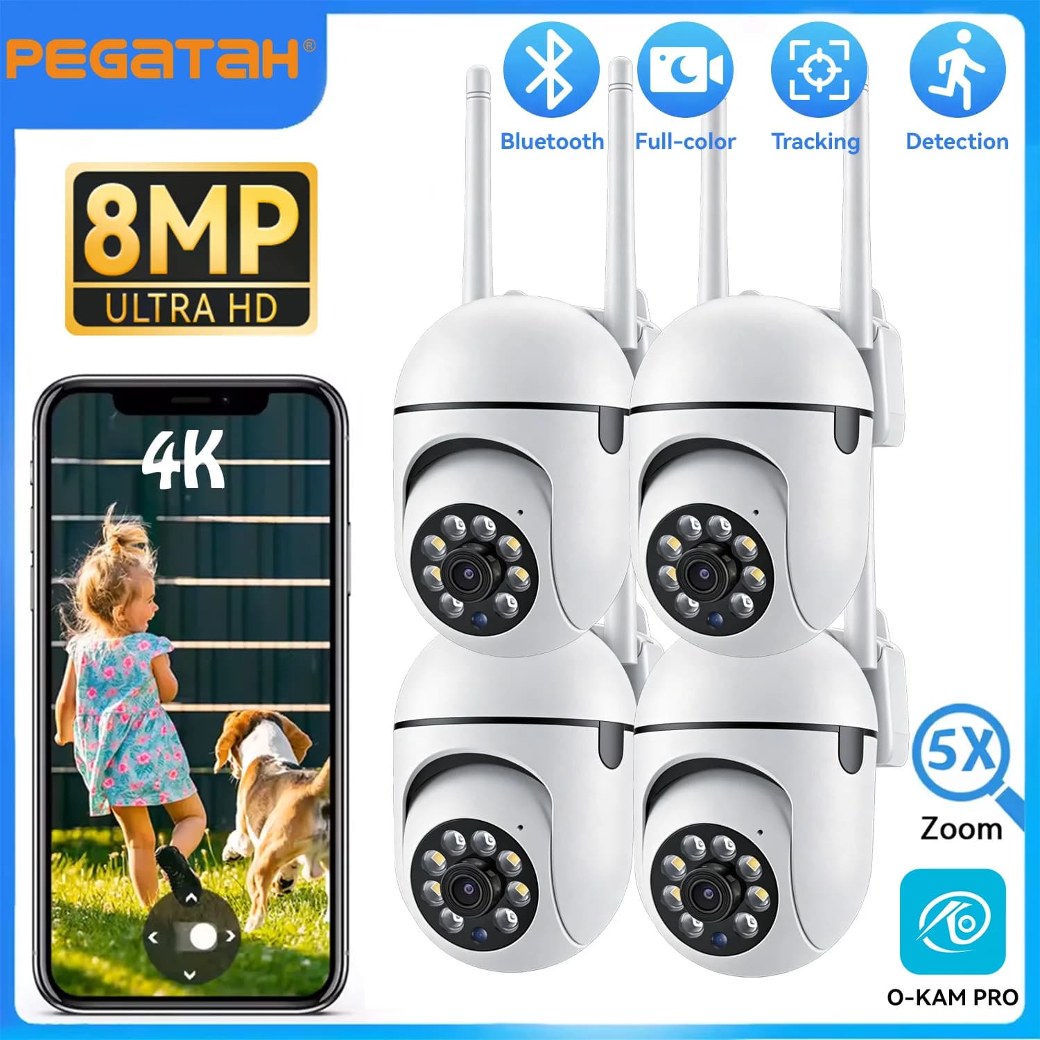 Telecamere 2.4G 8MP Wifi Video Sorveglianza IP Protezione di sicurezza interna Monitor Zoom 5.0X Allarme binario wireless domestico O-Kam pro