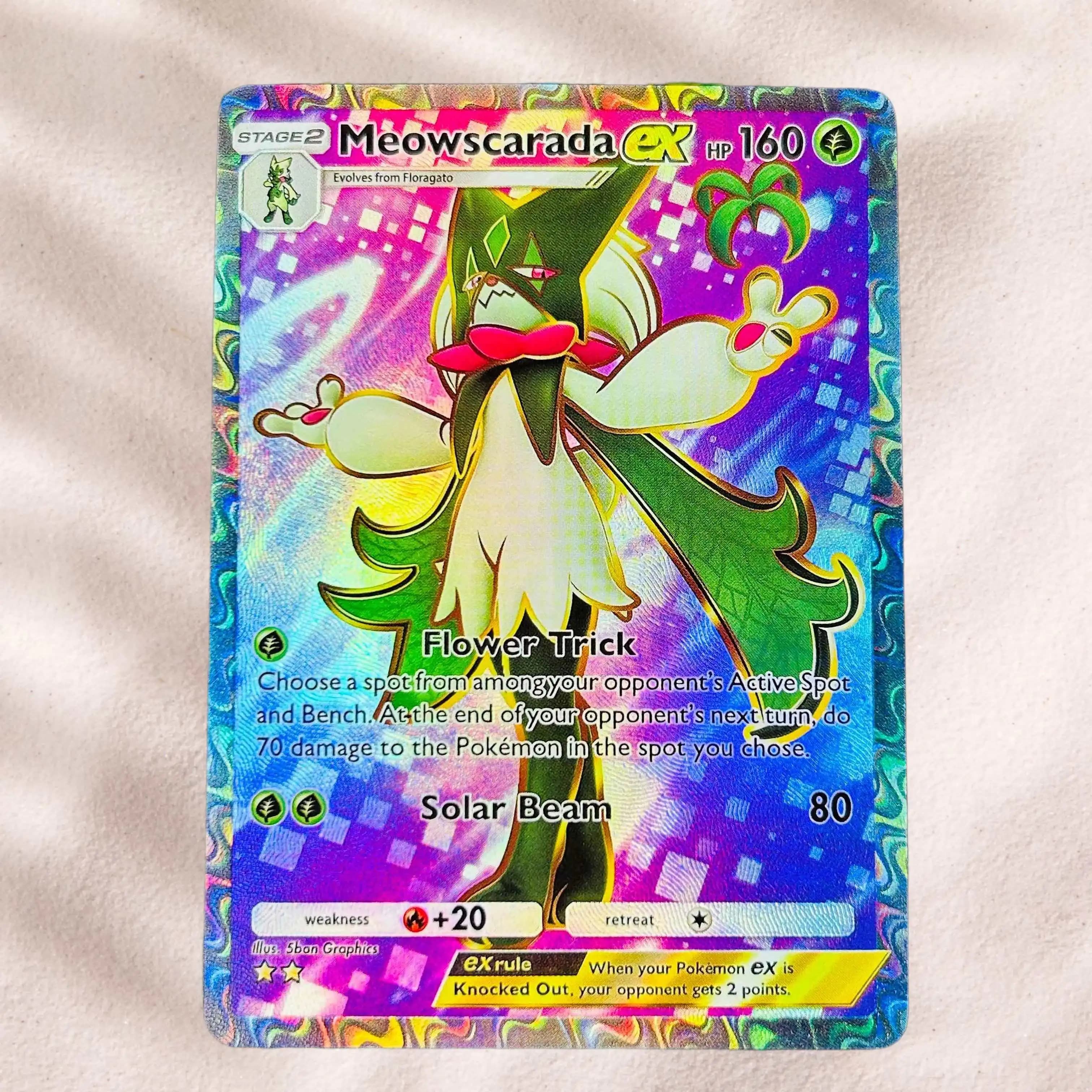 DIY Pokemon Meowscarada ex Holographic Texture English Version Premium Anime Collection Card Perfect Condition