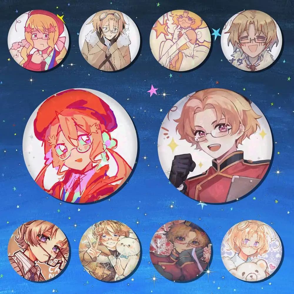 Canada Hetalia Badge On Backpack Accessories Manga Icons Pins Round Cartoon Brooches For Clothes Bag Decor Gifts