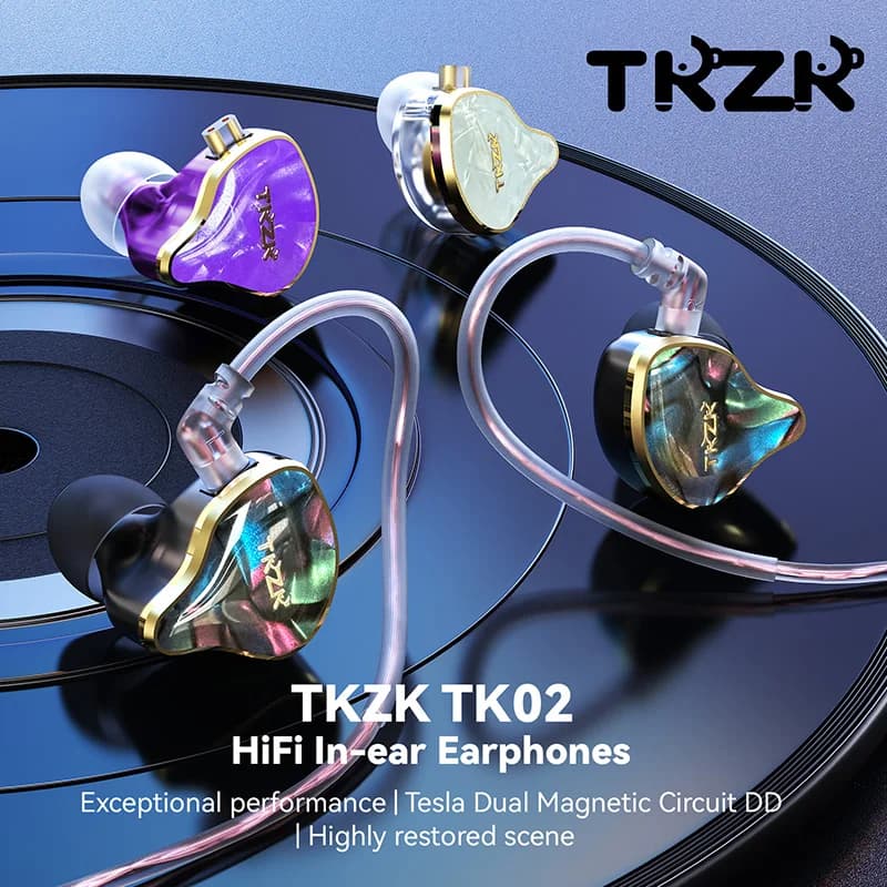 TKZK TK02 Dual Circuit DD Magnetic Headphones HiFi In-Ear Monitor Headset with IEMS 2 Pin Cable Gold Plated