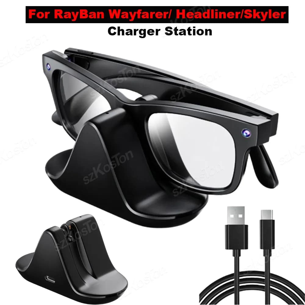 For Ray-Ban Meta Wayfarer/Headliner/Skyler Smart Glass charging station Mini drinking travel charging dock with USB-C cable